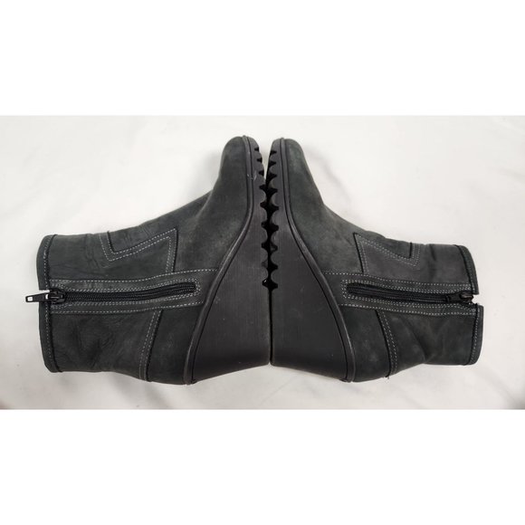Keys Vera Pelle Women's Sz. 38 Black Leather Side Zip Wedge Ankle Booties - Picture 7 of 10